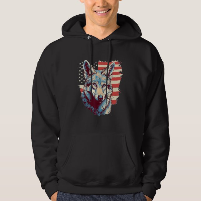 4th Of July US Flag Coyote Hoodie (Front)
