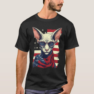 4th Of July US Flag Hairless Sphinx Cat T-Shirt