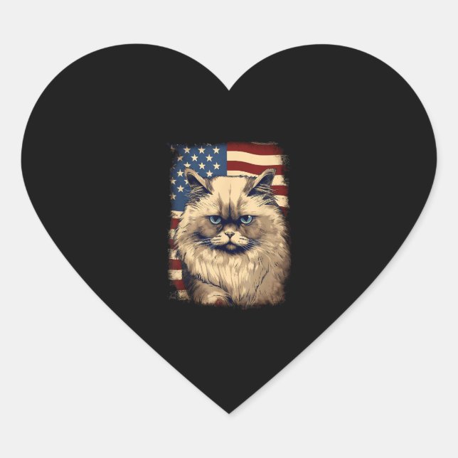 4th Of July US Flag Himalayan Cat Heart Sticker (Front)