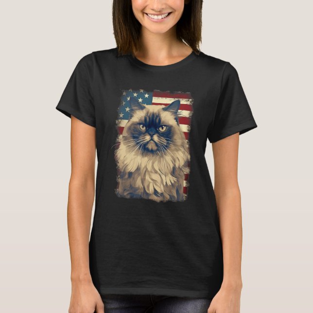 4th Of July US Flag Himalayan Cat T-Shirt (Front)