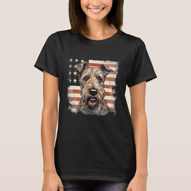 4th Of July US Flag Irish Terrier Dog T-Shirt (Front)