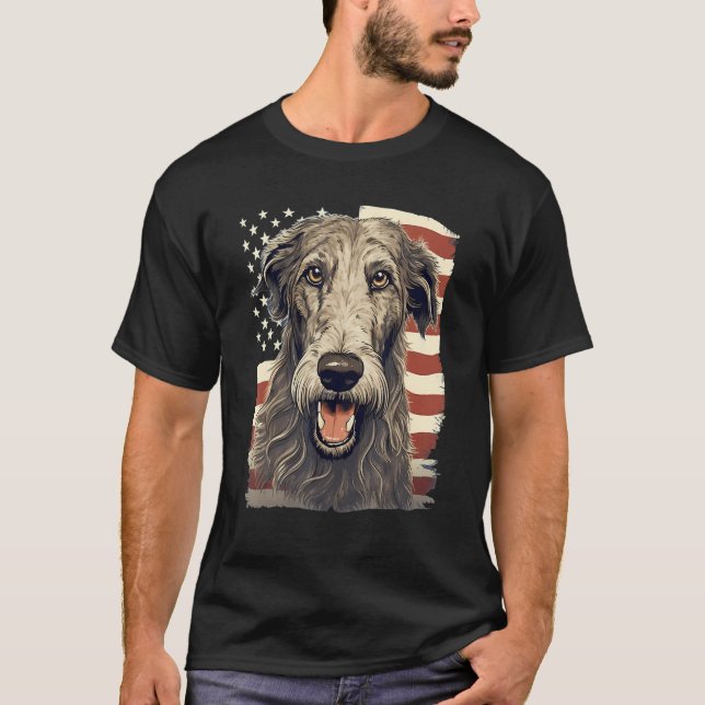4th Of July US Flag Irish Wolfhound Dog 1 T-Shirt (Front)