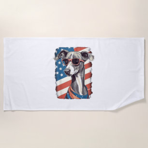 4th Of July US Flag Italian Greyhound Dog Beach Towel
