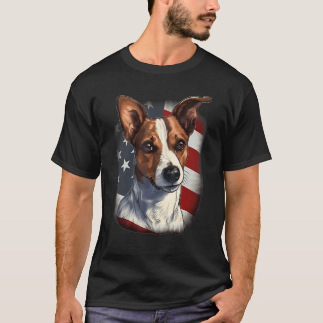 4th Of July US Flag Jack Russell Dog T-Shirt (Front)