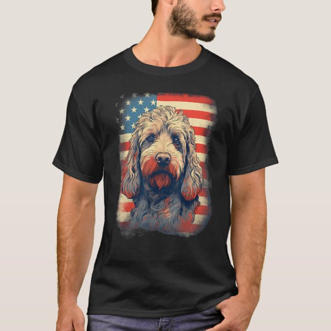 4th Of July US Flag Labradoodle Dog T-Shirt (Front)