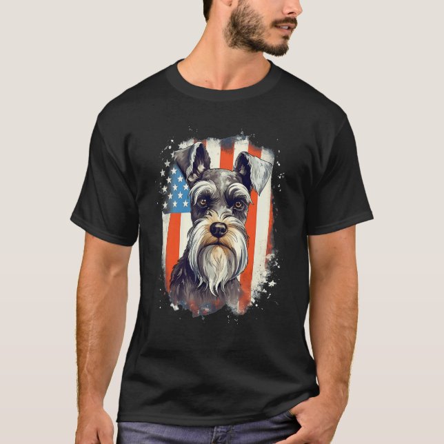 4th Of July US Flag Miniature Schnauzer Dog 3 T-Shirt (Front)