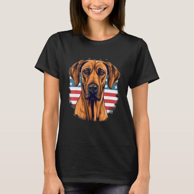 4th Of July US Flag Rhodesian Ridgeback Dog T-Shirt (Front)
