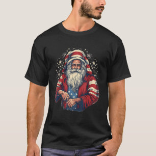 4th Of July US Flag Santa Claus 4 T-Shirt