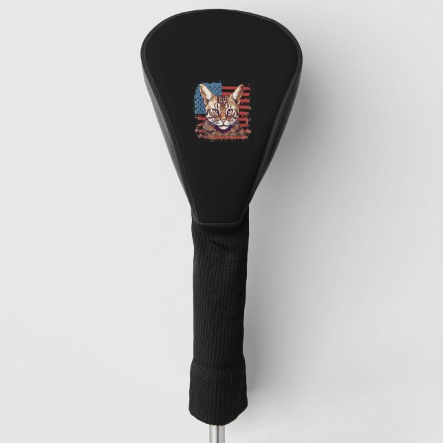 4th Of July US Flag Savannah Cat Golf Head Cover (Front)