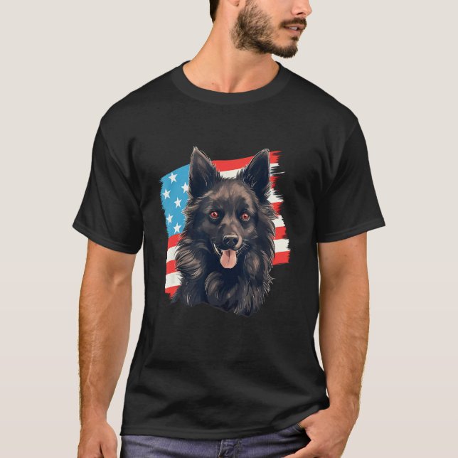 4th Of July US Flag Schipperke Dog 1 T-Shirt (Front)