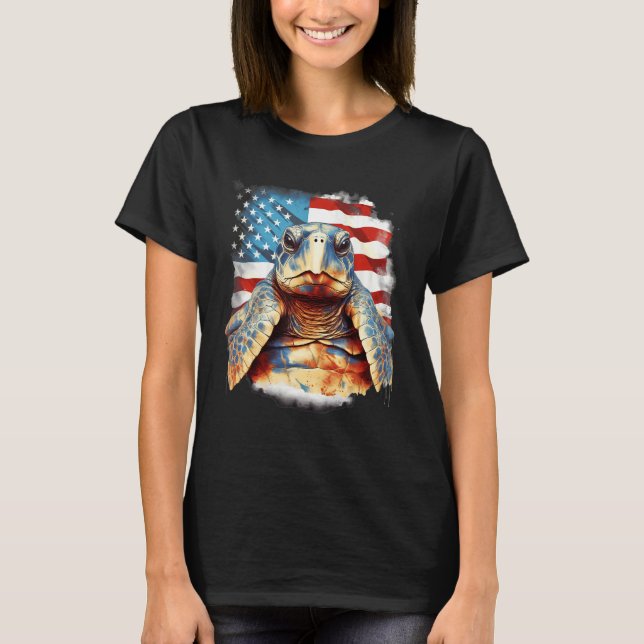 4th Of July US Flag Sea Turtle 1 T-Shirt (Front)