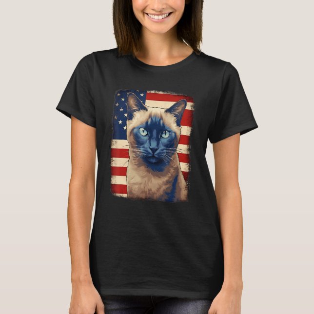 4th Of July US Flag Tonkinese Cat T-Shirt (Front)