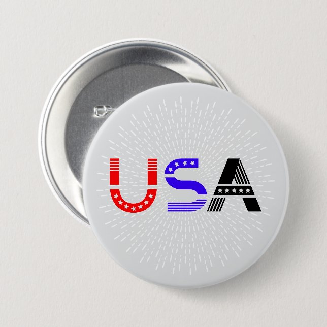4th of July USA 3 Inch Round Button (Front & Back)