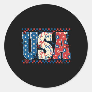 4th Of July Usa American Flag Coquette Bow Women G Classic Round Sticker