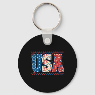 4th Of July Usa American Flag Coquette Bow Women G Keychain