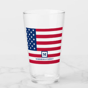 4th Of July USA American Flag Customized Monogram Glass