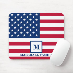 4th Of July USA American Flag Customized Monogram Mouse Pad