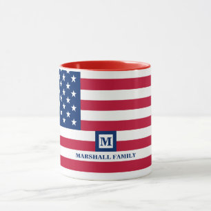 4th Of July USA American Flag Customized Monogram Mug