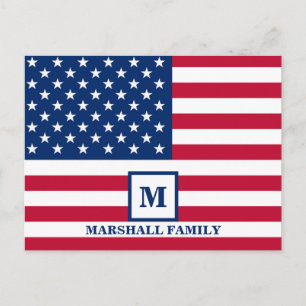 4th Of July USA American Flag Customized Monogram Postcard