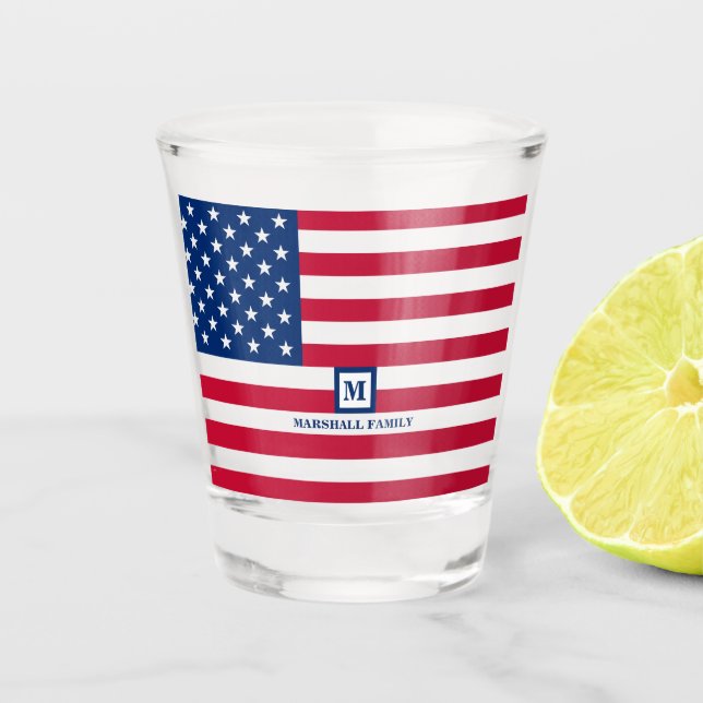 4th Of July USA American Flag Customized Monogram Shot Glass (Front)