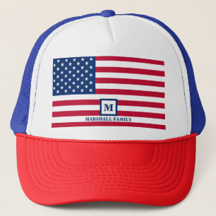 4th Of July USA American Flag Customized Monogram Trucker Hat