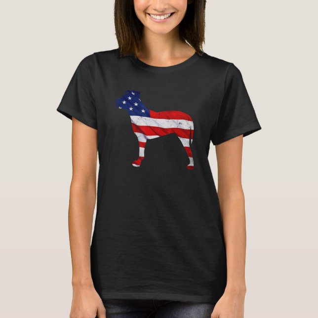 4th Of July Usa American Flag Pit Bull Distressed  T-Shirt (Front)