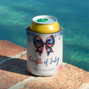 4th of July USA Bow Patriotic  Can Cooler