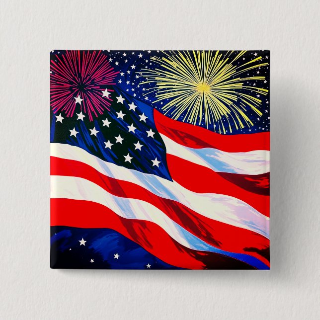 4th of July USA Flag #2 2 Inch Square Button (Front)