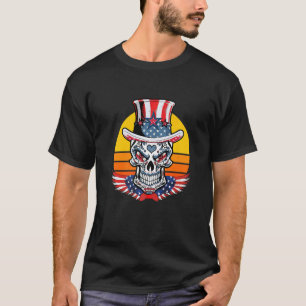 4th Of July Usa Flag American Skull Patriotic  Bik T-Shirt