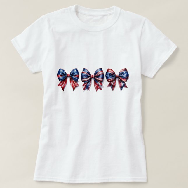 4th of July USA Flag Bow T-Shirt (Design Front)