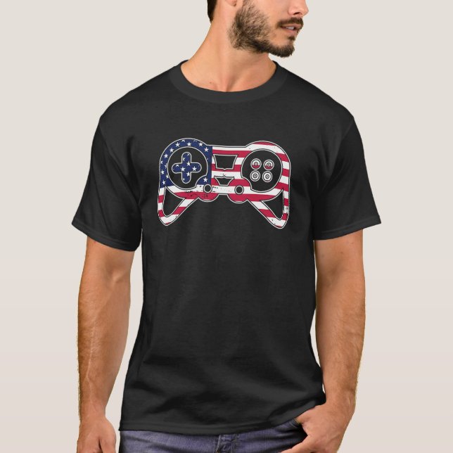 4th of July USA Flag Game Controller Gamer T-Shirt (Front)