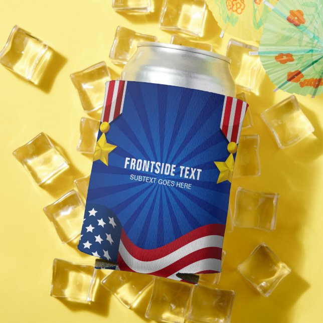 4th Of July USA Flag Personalized Text Can Cooler (In Situ Summer)