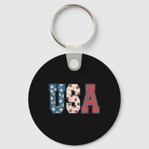 4th Of July - Usa Floral Flowers  Keychain