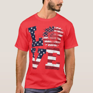 4th Of July USA Love Sunflower Patriotic American  T-Shirt