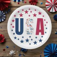 4th Of July USA Paper Plate with Stars