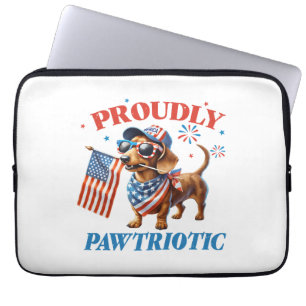 4th of July USA Patriotic Dog Proudly Laptop Sleeve