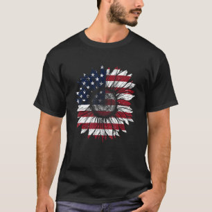 4th Of July Usa Sunflower Patriotic American Flag  T-Shirt
