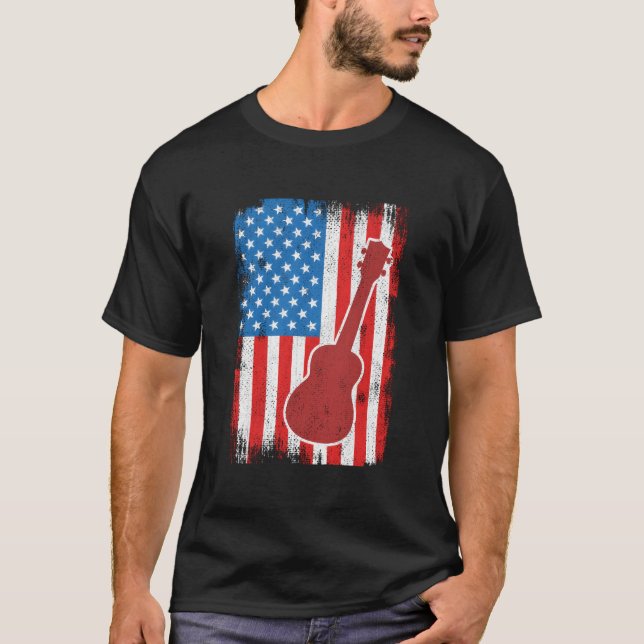 4Th Of July Usa Ukulele Musician T-Shirt (Front)