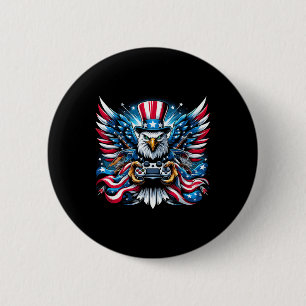 4th Of July Video Game Bald Eagle American Flag Bo 2 Inch Round Button