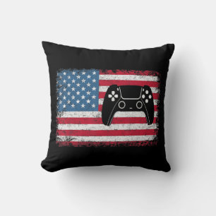 4th Of July  Video Game Gamer Kids Boys Men USA  Throw Pillow