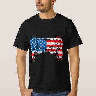 4th of July Video Game Gamer USA Flag Kids Boys M T-Shirt