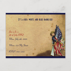 4th of July Vintage Liberty Girl with Flags Postcard