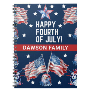 4th of July Watercolor Family Name personalized Notebook