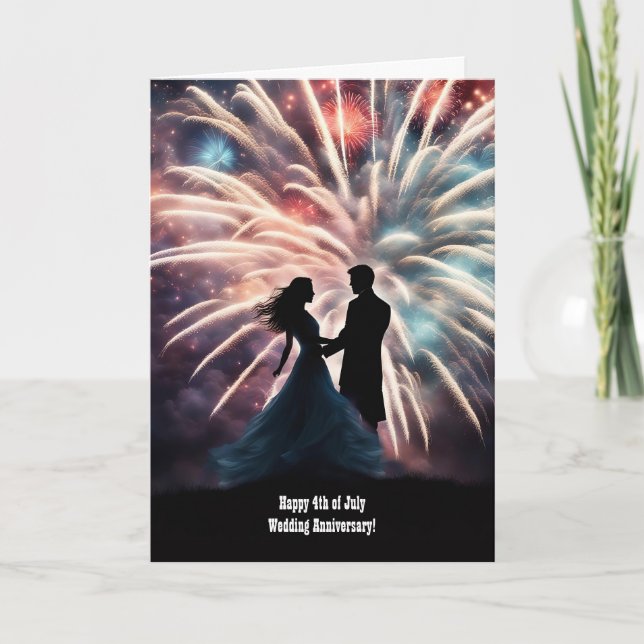 4th of July Wedding Anniversary with Couple  Card (Front)