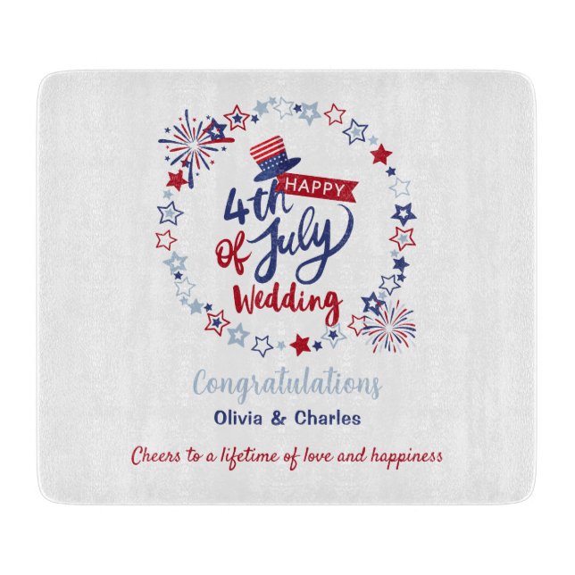 4th of July Wedding | Personalized Bride & Groom  Cutting Board (Front)