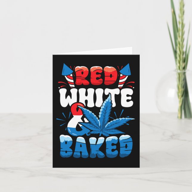 4th Of July Weed Red White Byked Funny  Card (Front)