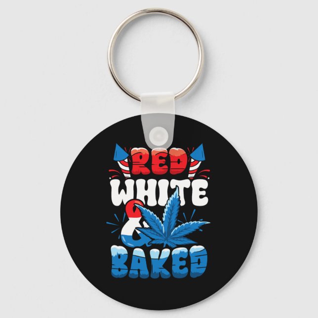 4th Of July Weed Red White Byked Funny  Keychain (Front)