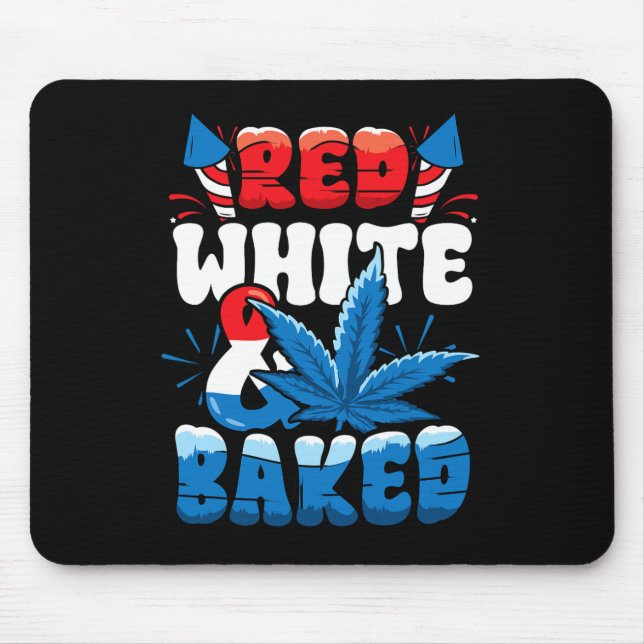 4th Of July Weed Red White Byked Funny  Mouse Pad (Front)