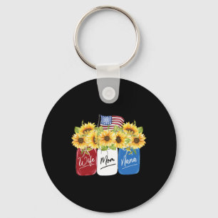 4th Of July Wife Mom Nana Sunflower With American Keychain
