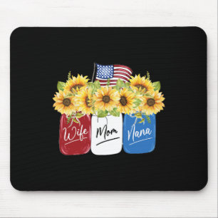4th Of July Wife Mom Nana Sunflower With American  Mouse Pad